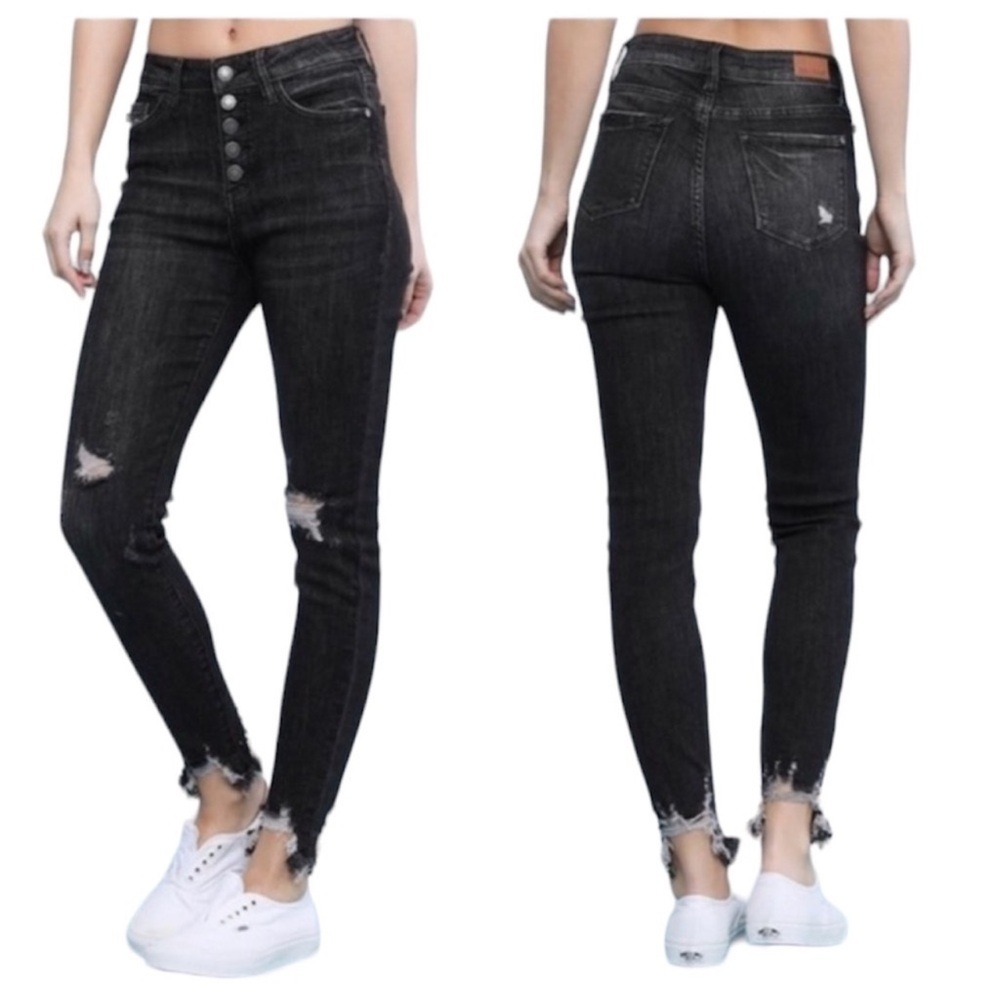 Judy‎ Blue Black Skinny Fit Distressed Jeans Women's 20W JB84169 Button Fly